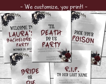 Til Death Do Us Party Bachelorette Signs | Gothic Bachelorette Signs | RIP Single Life Bachelorette Signs | Bride or Die Bachelorette Signs