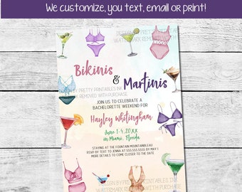 Bikinis and Martinis Bachelorette Invitation | Beach Bachelorette Party Invitation | Mexico Bachelorette Party Invitation