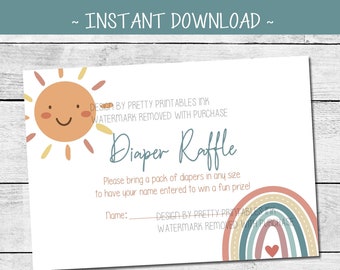 Diaper Raffle Ticket Printable, Diaper Raffle Game, Diaper Raffle Card, Boho Diaper Raffle Ticket, Rainbow Diaper Raffle Insert, Boho Game