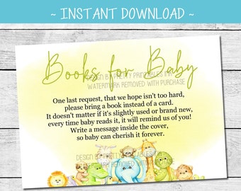 Safari Baby Shower Bring a Book Card, Baby Book Request Poem, Books for Baby Card, Poem for Baby Books, Book Baby Shower, Jungle Baby Shower