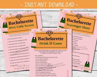 Wine Bachelorette Games Bundle, Bachelorette Party Games with Drink If Game, Bachelorette Scavenger Hunt Game and Dirty Little Secrets Game