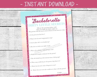 Bachelorette Party Game | Bachelorette Dirty Little Secrets Game | Bachelorette Secrets Game | Bachelorette Era Party Game | Pink Cloud Game