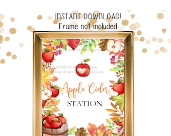 Apple Cider Station Sign, Cide Bar Sign Printable, Fall Baby Shower Sign, Fall  Sign for Apple Cider Bar, Cider Station Sign for Fall Party