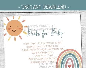 Boho Rainbow Baby Book Request Card | Baby Book Poem | Boho Books for Baby Card | Poem for Baby Books | Build Baby's Library Request