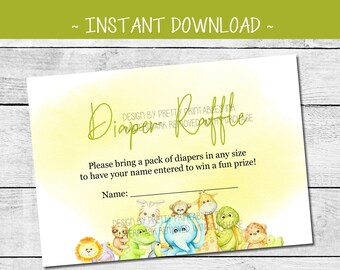 Diaper Raffle Card Printable, Safari Baby Shower Diaper Raffle Ticket, Diaper Raffle Game, Bring a Pack of Diapers Game, Jungle Theme Shower