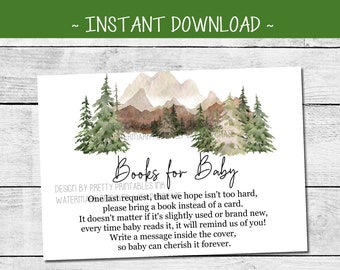 Mountain Baby Shower Books for Baby Card Printable, Baby Book Request Poem, Please Bring a Book Instead of a Card, Poem for Baby Books