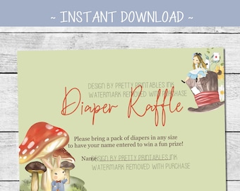 Diaper Raffle Card Printable, Diaper Raffle Ticket, Diaper Raffle Game, Woodland Diaper Raffle Insert, Storybook Baby Shower Activity