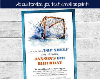 Hockey Birthday Party Invitation, Hockey Party Invitation, Hockey Theme Birthday Invite, Ice Hockey Birthday Invitation, Birthday Evite