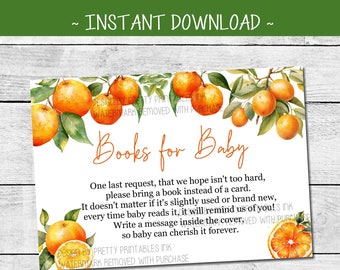 Baby Book Request Card, Please Bring a Book Poem, Citrus Books for Baby Card, Poem for Baby Books, Orange Citrus Baby Shower Book Request