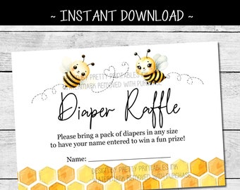 Bee Baby Shower Diaper Raffle Card, Diaper Raffle Game Printable, Diaper Raffle Insert, Bee Shower Printable, Honeybee Baby Shower Theme