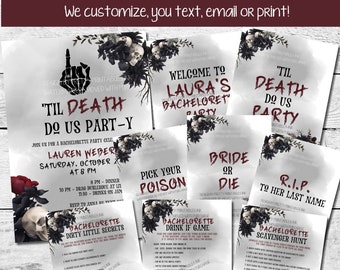 Til Death Do Us Party Bachelorette Party Bundle | Gothic Bachelorette Bundle with Invitation, Games and Signs | RIP Single Life Bachelorette