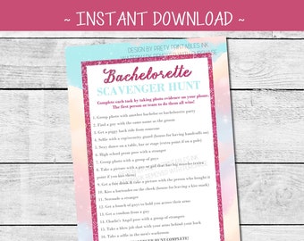 Bachelorette Scavenger Hunt Game Download | Pink Sky Bachelorette Game | Bachelorette Party Printable | Photo Scavenger Hunt Game