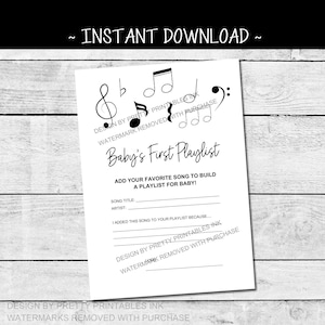 Première playlist de bébé à imprimer | Partagez votre carte de chansons préférées | Construisez la liste de lecture de bébé - Jeu de baby shower | Souvenir d'une activité de baby shower