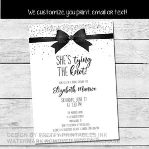She&#39;s Tying the Knot Bridal Shower Invitation, Black Bow Bridal Shower Invitation, White Bridal Shower Invitation with Black Bow, Bow Invite