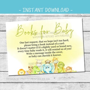 Safari babyshower Bring a Book Card, babyboek verzoek gedicht, boeken voor babykaart, gedicht voor babyboeken, babyshower boeken, jungle babyshower