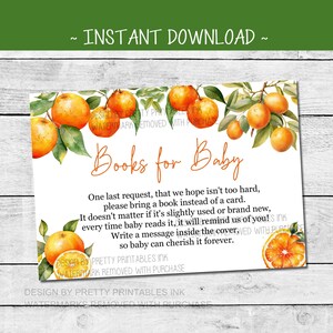 Citrus babyshower boek verzoekkaart, breng een boek mee gedicht, citrusboeken voor babykaart, gedicht voor babyboeken, kleine schatje babyshower