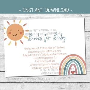 Boho regenboog babyboek verzoekkaart | Gedicht babyboek | Bohoboeken voor babykaart | Gedicht voor babyboeken | Verzoek om babybibliotheek te bouwen