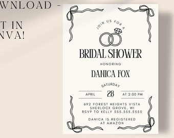 Coquette Bow Bridal Shower Invitation: Editable Canva Template (Digital Download)