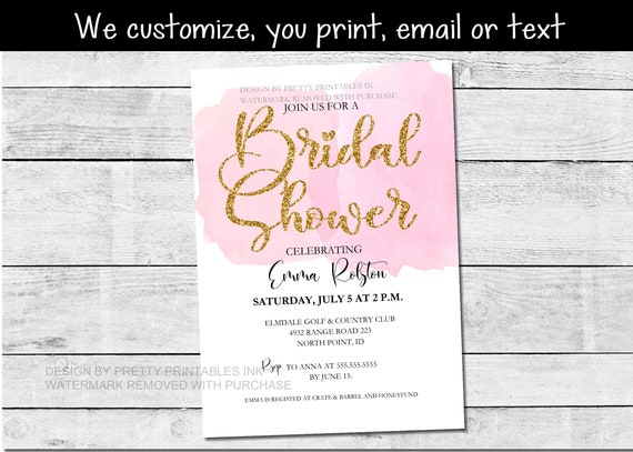Printable blush and gold bridal shower invitation, digital bridal shower invitation, modern bridal shower invitation, minimalist invitation Il_570xn
