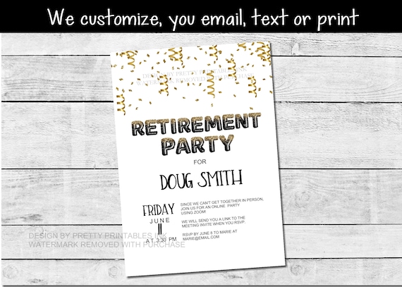 Black and Gold Retirement Party Invitation Printable, Virtual Retirement Invite, Office Retirement Party Invite, Retirement Party Evite Il_570xn
