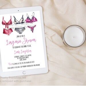 Customized lingerie shower invitation, printable lingerie bridal shower invitation, lingerie party invite image 3