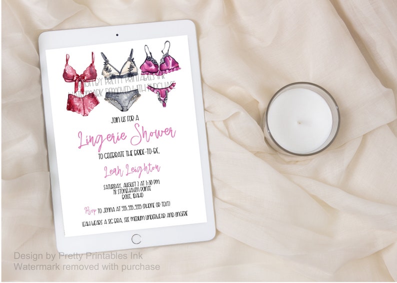 Customized lingerie shower invitation, printable lingerie bridal shower invitation, lingerie party invite image 3