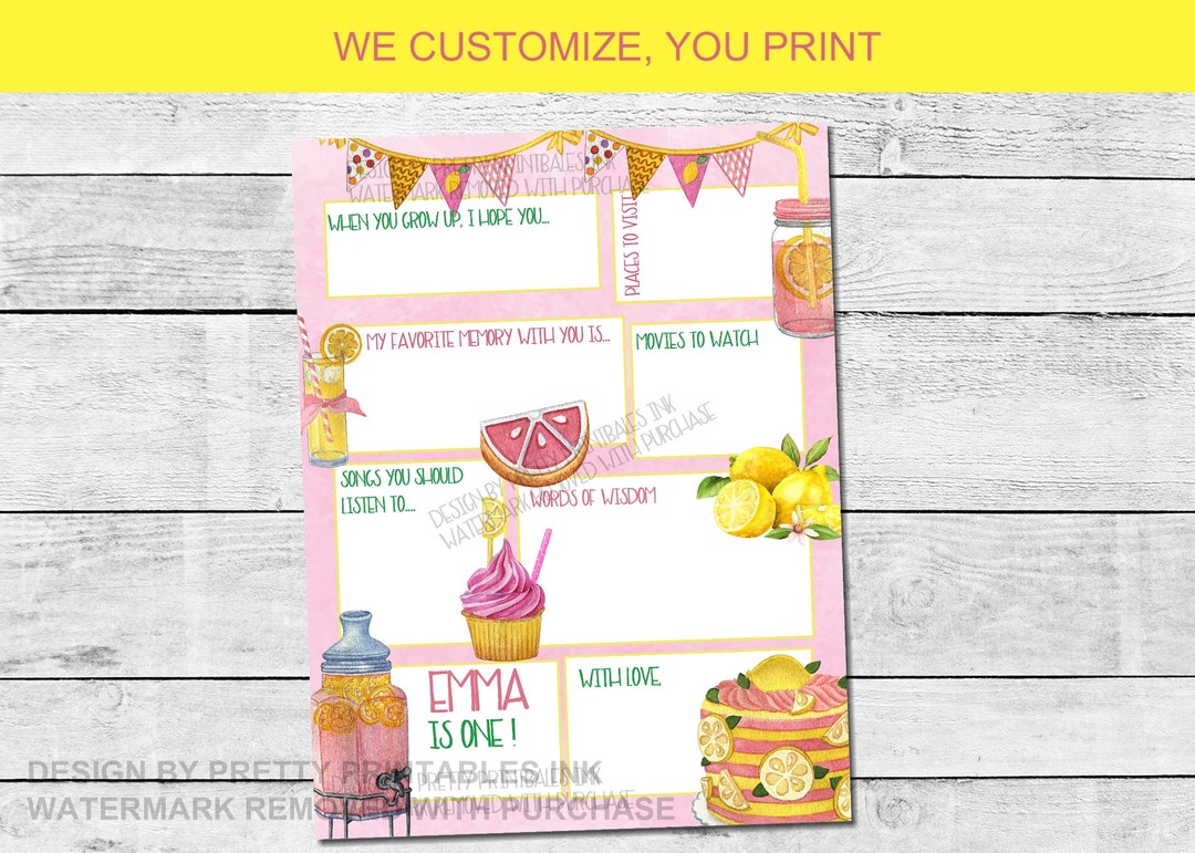 First Birthday Time Capsule Printable 1st Birthday Time Capsule Pink ...