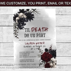Til Death Do Us Part Bridal Shower Invitation, Gothic Floral Bridal Shower Invite, Halloween Bridal Shower Invitation, Skull Invitation