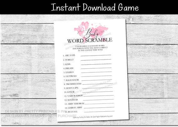 Printable Baby Shower Game for Girl Baby Shower, Instant Download Baby Shower Game, Baby Word Scramble Game, Unscramble the Words Game Il_570xn