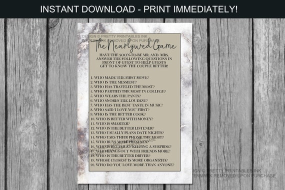 Instant download nearlywed game, engagement party game, couples shower game, virtual bridal shower game Il_570xn