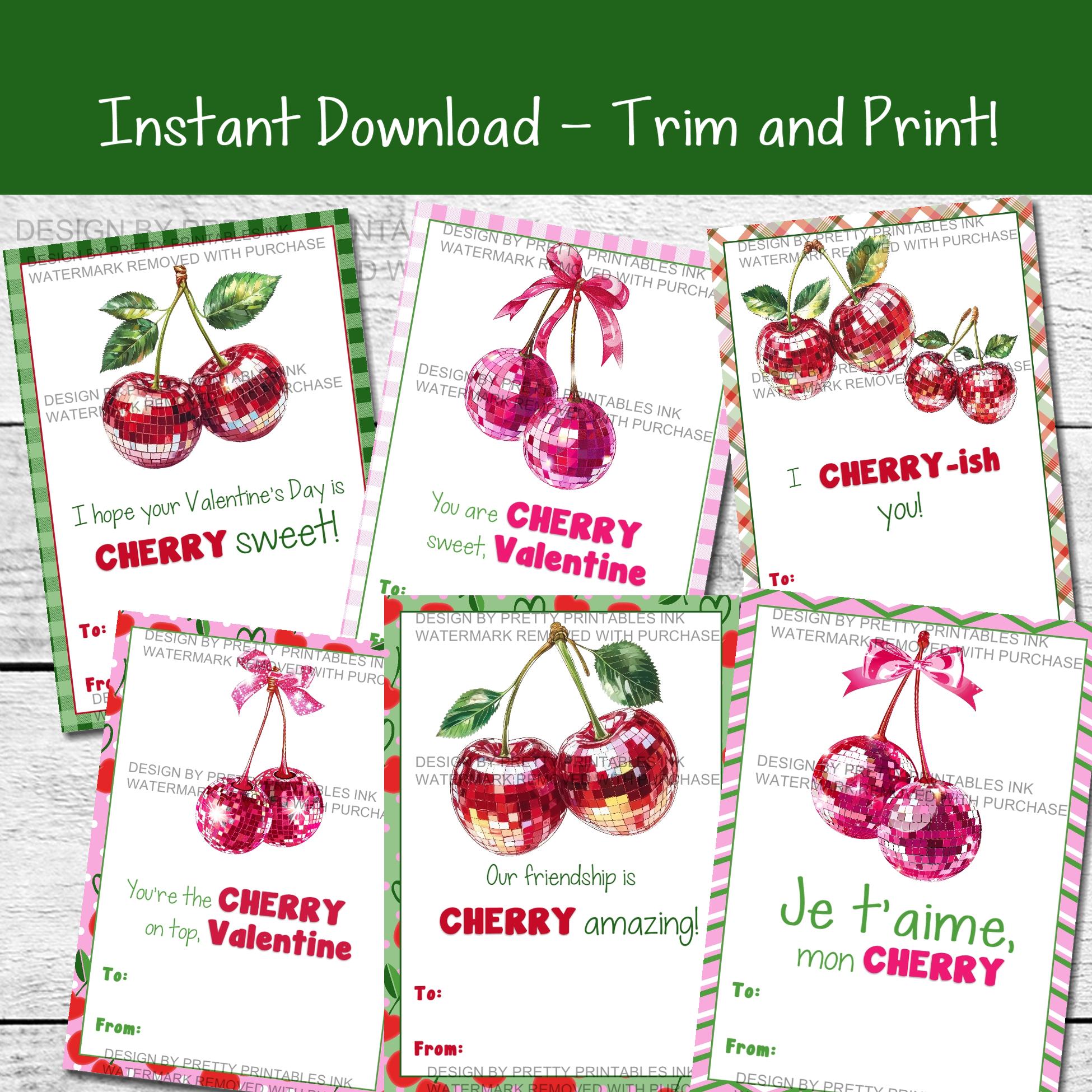 Printable Cherry Valentines Cards for Girls - PDF, Instant Download - Etsy