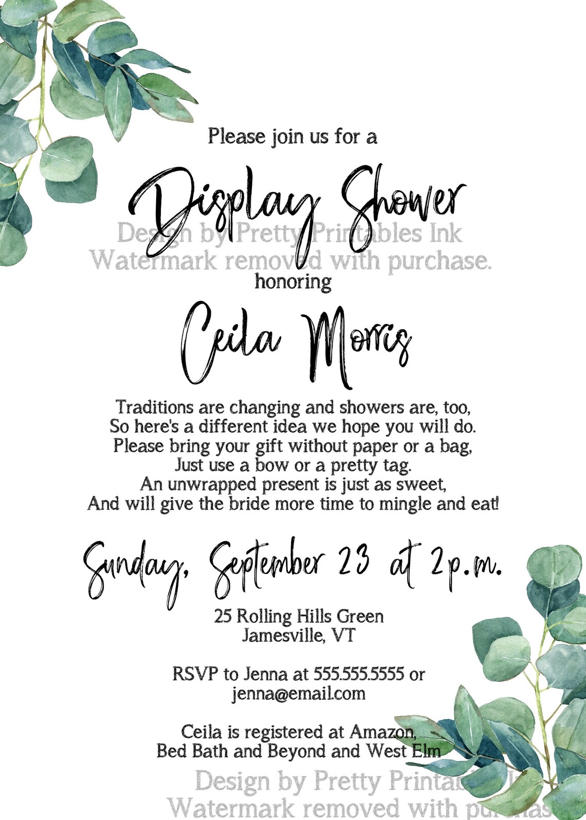 Greenery Display Bridal Shower Invitation Unwrapped Gifts Etsy