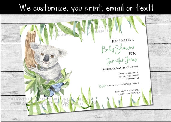 Baby Shower Invitation Printable Koala Baby Shower Invitation Bear Baby Shower Invitation Gender Neutral Baby Shower Invitation By Pretty Printables Ink Catch My Party
