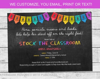 New teacher shower invitation, stock the classroom invitation for new teacher, teacher grad party invitation, classroom supply shower invite