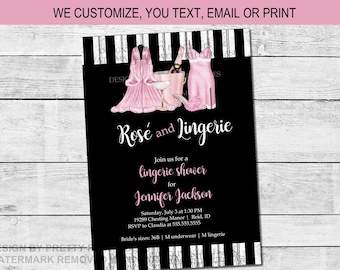 Lingerie Shower Invitation | Rosé and lingerie invitation | Rose and Lingerie Shower Invitation | Lingerie Bridal Brunch Invitation