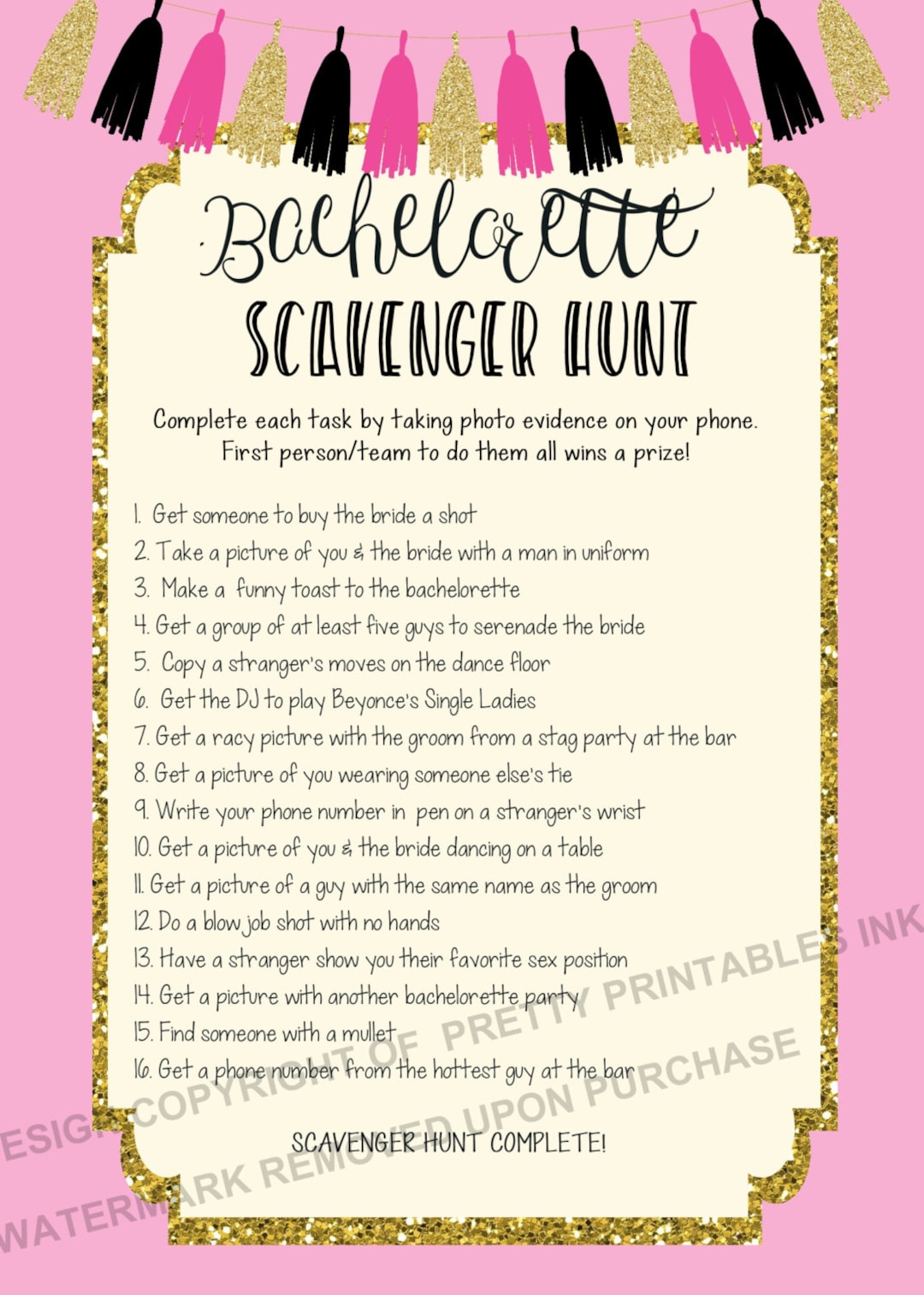 Printable Bachelorette Scavenger Hunt Game / Bachelorette Game / Hen ...