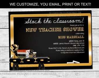 New teacher shower invitation printable, digital new teacher party invite, teacher graduation party invitation, stock the classroom invite