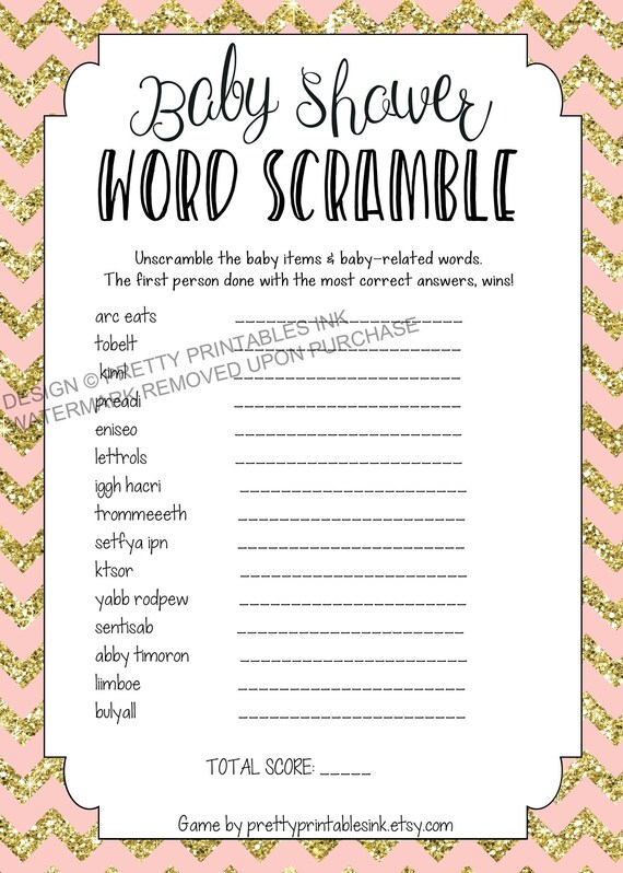 Pink and Gold Baby Shower Game | Baby Word Scramble Game | Baby Shower Game | Virtual Baby Shower Game | Printable Baby Shower Game Il_570xn