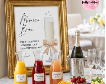 Afdrukbaar bord met mimosareep met parelstrik - decoratie bruidsdouche, brunch en feest