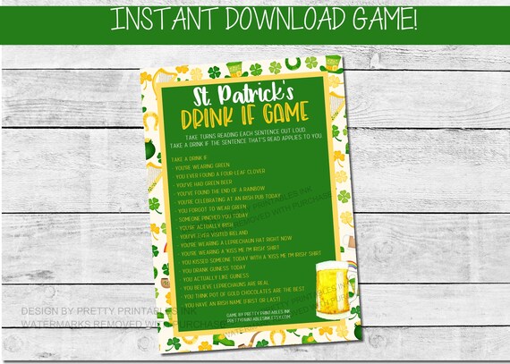 St. Patrick's Drink If Game Printable | St. Patrick's Day Drinking Game | Adult St. Patrick's Day Game | Pub Crawl Game | Adult Party Game Il_570xn