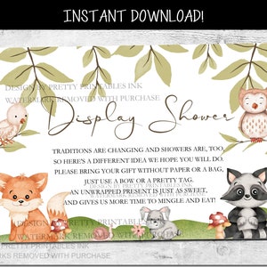 Display Shower Insert, Baby Display Shower Card, Display Baby Shower Card, Woodland Display Shower Card, Display Shower Tag, Gender Neutral