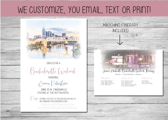 Printable Nashville Bachelorette Invitation With Itinerary | Nash Bash Invite | Nashville Bachelorette Weekend Invite | Bachelorette Party Il_570xn