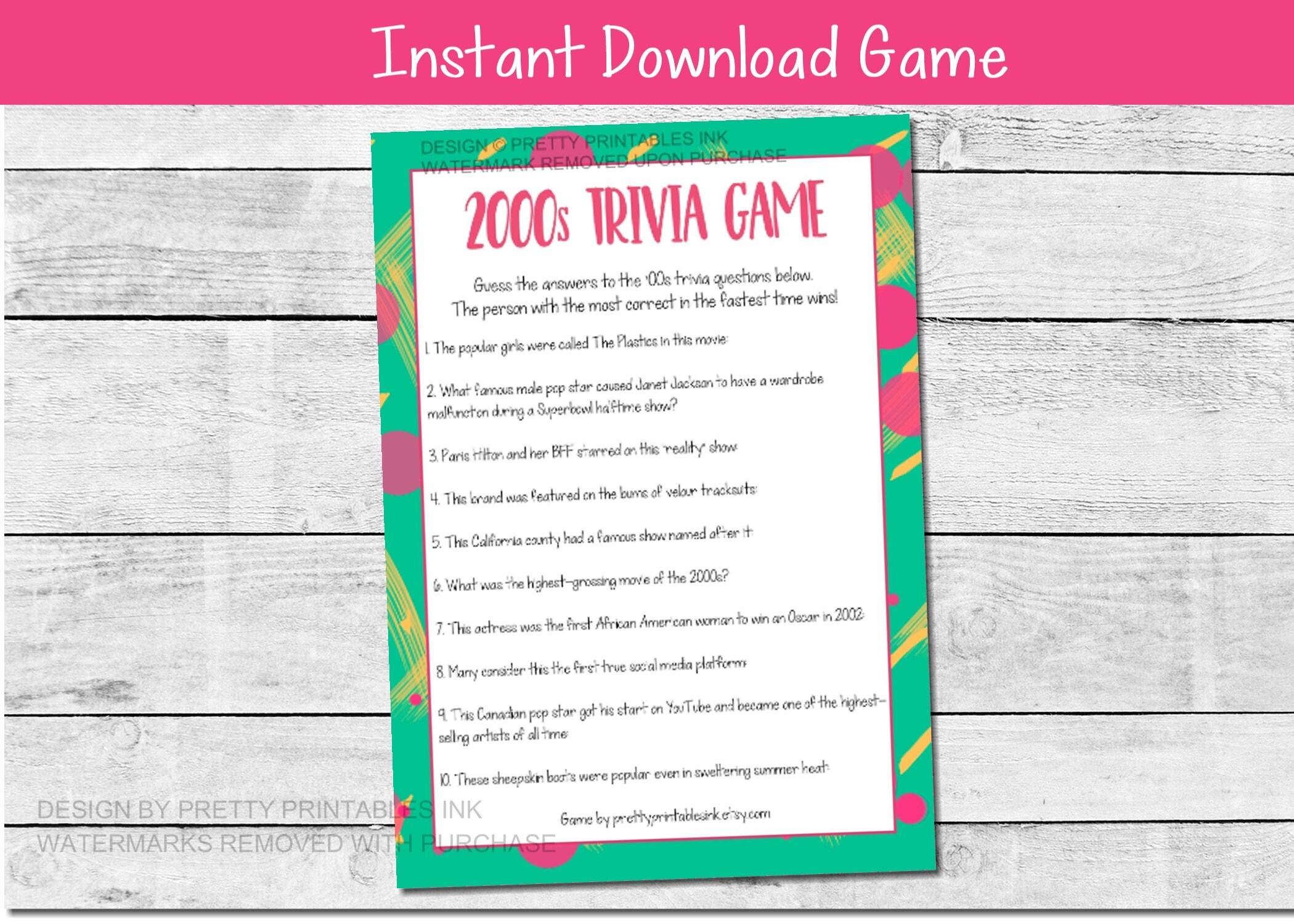 2000s Trivia Game Printable Girls Night Game 30th Birthday Etsy