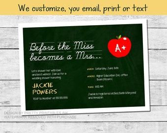 Teacher bridal shower invitation / classroom shower invitation/ apple theme shower invitation/ teacher shower invitation / school invitation