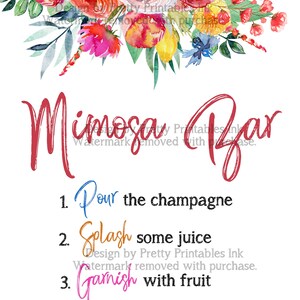 Mimosa Bar Sign Printable, Bubbly Bar Sign, Champagne Bar Sign, Colorful Floral Mimosa Bar Sign, Wedding Mimosa Bar Sign, Brunch Sign image 2