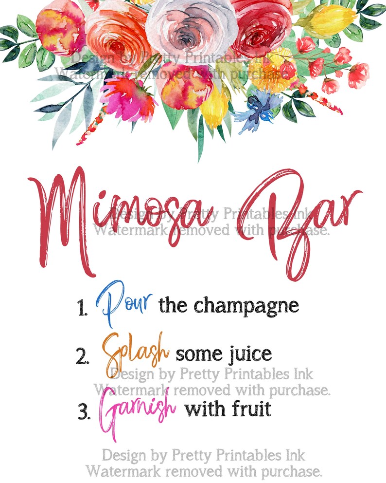 Mimosa Bar Sign Printable, Bubbly Bar Sign, Champagne Bar Sign, Colorful Floral Mimosa Bar Sign, Wedding Mimosa Bar Sign, Brunch Sign image 2