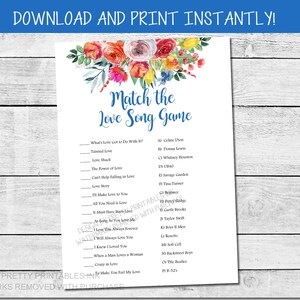 Printable Love Song Game Match the Love Song Game Bridal - Etsy