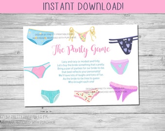 Printable panty game insert, panty game enclosure, lingerie shower game, bachelorette party game, guess the panties game