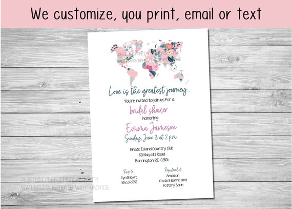 Travel bridal shower invitation printable, love is a journey bridal shower invite, personalized bridal shower invite, blush bridal invite Il_570xn