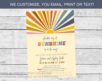 Sunshine Baby Shower Invitation Printable | Another Ray of Sunshine On the Way Invitation | Retro Baby Shower Invite | Gender Neutral Invite